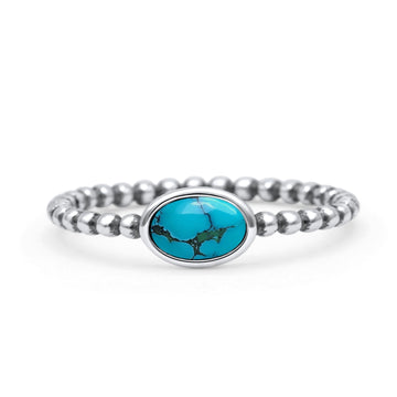 Beaded Oxidized Thumb Ring Oval Statement Fashion Ring Band Simulated Turquoise 925 Sterling Silver